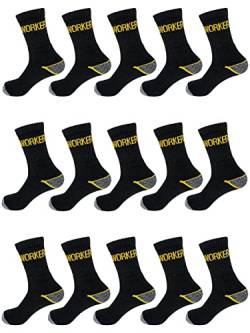 TEXEMP 10 oder 15 Paar Herren Arbeitssocken Work Strümpfe Dicke Robuste Socken Baumwolle (Lager 90, Schwarz, 39-42, 15 Paar) von TEXEMP