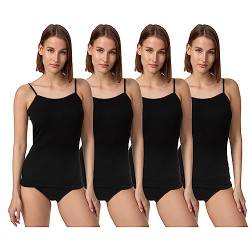 TEXEMP 4er Pack Damen Spaghetti Top Unterhemd 100% gekämmte Baumwolle Tank Stretch Tanktop Achselhemd Damentop Sport Workout Crop, Schwarz Größe XL von TEXEMP