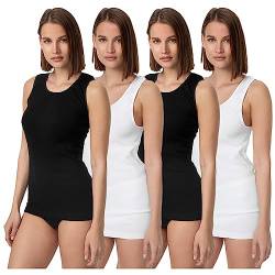 TEXEMP 4er Pack Damen Unterhemd 100% gekämmte Baumwolle Tank Top Stretch Tanktop Achselhemd Damentop Sport Workout Crop, Schwarz Weiß Größe L von TEXEMP