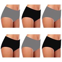 TEXEMP Unterwäsche Damen Slip Bequeme Baumwollunterhosen Mehrpack Atmungsaktive Hipster Pantys 6er Pack Schwarz Grau 48-50 XL von TEXEMP