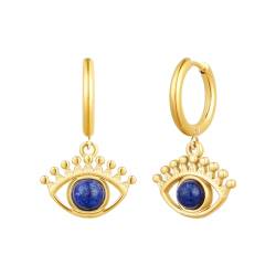 Ohrringe Gold Lapislazuli, Creolen mit Evil Eye Ohrringe Damen Hängend Ohrringe für Frauen Mädchen von TEZCRT