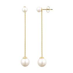 Perlen Ohrringe, 18K Vergoldet Perle Ohrhänger, Perle Baumeln Ohrringe für Frauen, Lange Kette Ohrringe, Geschenk für Frauen von TEZCRT