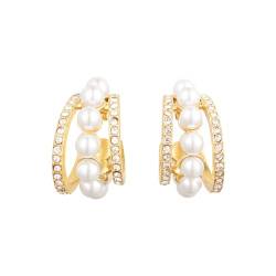 Perlen Ohrringe Gold, Perlen Creolen Cubic Zirkonia, Ohrringe Damen Gold, Ohrringe für Frauen & Mädchen von TEZCRT