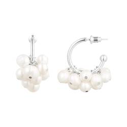 Perlen Ohrringe Silber, Perlen Creolen Silber S925 mit Süsswasser Perlen, Ohrringe Damen Gold für Frauen & Mädchen von TEZCRT