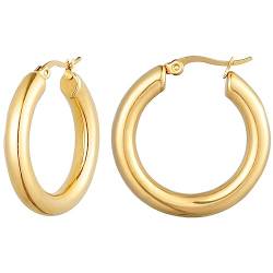 TEZCRT Creolen Gold Groß, Kreis Endless Creolen Ohrringe für Frauen Mädchen Ohrringe,18K Vergoldet Hypoallergen,Wasserfester Schmuck, 30 mm von TEZCRT
