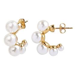 TEZCRT Perlen Creolen für Damen, Perle Leichte Creolen Perlen Ohrringe, Ohrringe mit perlen, 18K vergoldet von TEZCRT