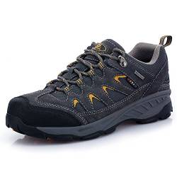 TFO Herren Trekking & Wanderschuhe Wasserabweisende und Atmungsaktive Outdoor Schuhe mit Rutschfester Sohle (Dunkelgrau Gelb, 41) von TFO