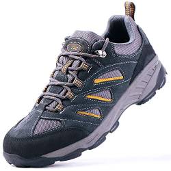TFO Herren Trekking & Wanderschuhe Wasserabweisende und Atmungsaktive Outdoor Schuhe mit Rutschfester Sohle (Hellgrau/Gelb,44) von TFO