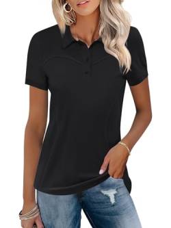 TFSDOD Damen-Golf-Polo-Shirt, Kragen, kurzärmelig, leicht, feuchtigkeitsableitend, lässig, 3 Knöpfe, Outfits, Schwarz, X-Groß von TFSDOD