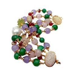 TGGOHIGH Armbänder 8'' 5 Rwos Süßwasser-Keshi-Perlen, mehrfarbig, rund, facettiert, handgefertigtes Strang-Armband for Frauen (Color : Jade) von TGGOHIGH