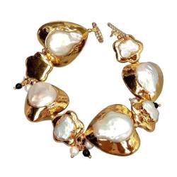 TGGOHIGH Armbänder Natürliches weißes Keshi-Perlen-Wickelarmband in Herz- und Blumenform, 22,9 cm Knebelverschluss, erstklassiger Stil von TGGOHIGH