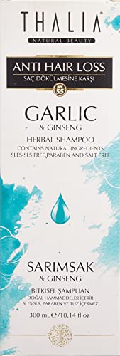 Thalia Knoblauch & Ginseng Shampoo 300 ml, Anti-Haarausfall Shampoo, geruchsneutral, für Männer und Frauen, ohne Silikon, VEGAN, beruhigt die Kopfhaut, Naturprodukt, 100% natürlich von THALIA