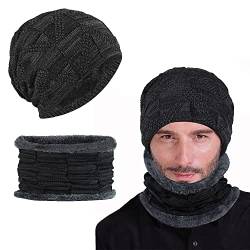 THATSRAD Wintermütze Schlauchschal Winter Strickmütze Beanie Mütze Herren Damen Winter Warme Mütze mit Schal mit Dick Fleecefutter Mütze Loop Schal Elastische Herren Winter Strickmützen für Winter von THATSRAD