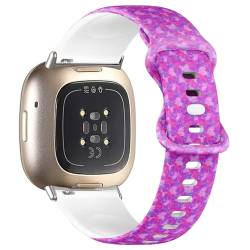 Kompatibel mit Fitbit Sense/Sense 2/Versa 4/Versa 3, Ersatz-Sportuhr-Armband (Hot Pink Heart), weiches Silikon-Armband, Silikon, Kein Edelstein von THAZEE