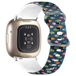 Kompatibel mit Fitbit Sense/Sense 2/Versa 4/Versa 3, Ersatz-Sportuhr-Armband (schöne Fisch-Symbole), weiches Silikon-Armband, Silikon, Kein Edelstein von THAZEE