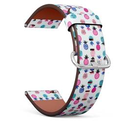 THAZEE 20 mm Schnellverschluss-Ersatzarmband aus Leder (Ananas Tropical Kid) Smartwatch-Armband für Damen und Herren, Kunstleder, Kein Edelstein von THAZEE