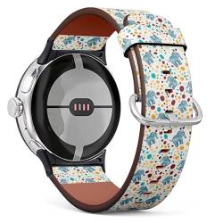 THAZEE Kompatibel mit Google Pixel Watch 2 (2023) / Pixel Watch (2022) Leder-Uhrenarmband (blau-graue Elefanten), Ersatz-Smartwatch-Armband, Veganes Leder, Kein Edelstein von THAZEE