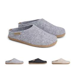 THE COZY SHEEP Filzpantoffeln mit Ledersohle | Praktische Herren & Damen Hausschuhe Sommer und Winter | Bequeme Hüttenschuhe Damen und Herren | Filz Hausschlappen Geschlossen von THE COZY SHEEP