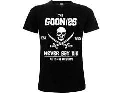Goonies Original Never Say Die T-Shirt Schwarz Totenkopf Skull, Schwarz Large von THE GOONIES