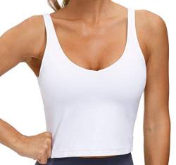 THE GYM PEOPLE Damen Sport-BH Longline Wirefree gepolstert mit mittlerer Unterstützung, Weiss/opulenter Garten, X-Klein von THE GYM PEOPLE