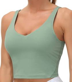 THE GYM PEOPLE Damen Sport-BH Longline drahtlos gepolstert mit mittlerer Unterstützung, Jasmingrün, Small von THE GYM PEOPLE