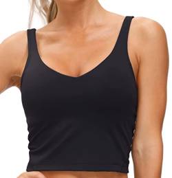 THE GYM PEOPLE Damen Sport-BH Longline drahtlos gepolstert mit mittlerer Unterstützung, Schwarz, X-Large von THE GYM PEOPLE