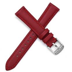 THEAGE Leder-Uhrenarmband, Schnellverschluss, Ersatz für Herren oder Damen, wählen Sie Farbe und Breite 14 mm, 16 mm, 18 mm oder 20 mm 16mm Rot / Silber von THEAGE