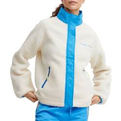 THEJOGGCONCEPT JCBERRI Damen Übergangsjacke Jacke Fleece Teddy Jacke seitliche Reißverschlüsse Stehkragen Materialmix, Größe:XL, Farbe:Malibu Blue Mix (201743) von THEJOGGCONCEPT
