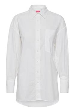 THEJOGGCONCEPT JCHELENA Damen Langarmshirt Langarmbluse Bluse Hemdbluse mit Stehkragen Langer Schnitt mit Knopfleiste Oversize aus 100% Baumwolle, Größe:S/M, Farbe:Optical White (110601) von THEJOGGCONCEPT