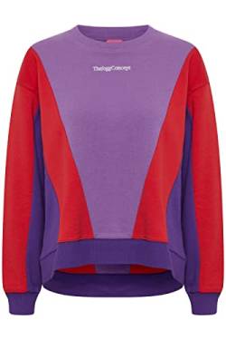 THEJOGGCONCEPT JCSAFINE V Sweatshirt Damen Sweatjacke Cardigan Sweatshirtjacke Rundhals O-Neck Crewneck mehrfarbige Colorblock Optik Oversize Passform, Größe:2XL, Farbe:Chive Blossom Mix (201532) von THEJOGGCONCEPT