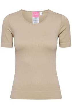 THEJOGGCONCEPT JCSAHANA Damen T-Shirt Kurzarm Shirt Rundhalsausschnitt gerippt mit Stretch Tight Fit, Größe:S/M, Farbe:Doeskin (151308) von THEJOGGCONCEPT