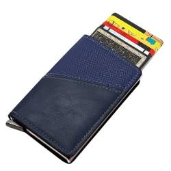 THEPOS Leder-Geldbörse mit automatischem Kartenhalter for Herren, schlanke RFID-blockierende Geldklammer-Geldbörsen, minimalistische Geldbörse mit Geldfach(Color:Blue) von THEPOS