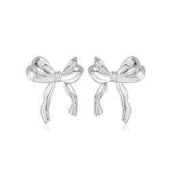 Bow Earrings, THETAG Schleifen Ohrringe Goldene Schleifenohrringe Schleifen Schmuck für Frauen und Mädchen (Silber) von THETAG