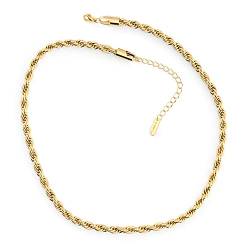 THIORA Kordel Halskette Damen | Kordelkette | Chunky Rope Chain | 38cm Länge | Edelstahl Kette | Necklace (Halskette - Gold) von THIORA