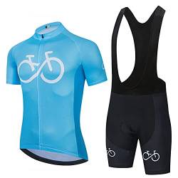 Herren Radanzüge, Kurzarm Radanzüge Set Radtrikot, Top + 9D Gel Gepolsterte Trägerhose Atmungsaktiv Schnell Trocknend Für Outdoor Sport Radfahren Radfahren Bi (Blau-2,L) von THJ