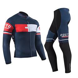 THJ Herren Radanzug Langarm Sportbekleidung Winddichte Radbekleidung Set Mit Jersey + 3D Gepolsterte Hose Hose Pants (S) von THJ