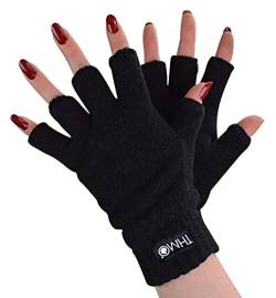 THMO Damen Thermo Handschuhe Ohne Finger Winter Fleece Winddichte Fingerlose Thinsulate Handschuhe (Einheitsgröße, Schwarz) von THMO