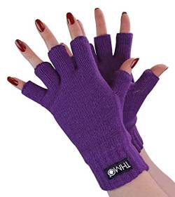 THMO Damen Thermo Handschuhe Ohne Finger Winter Fleece Winddichte Fingerlose Thinsulate Handschuhe (Einheitsgröße, Violett) von THMO