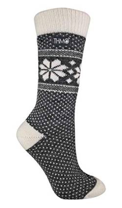 THMO - Damen Warm Thermo Vintage Gestrickt Wolle Norwegersocken | Wollsocken (37/42, 40 Fairisle Grey/Cream) von THMO