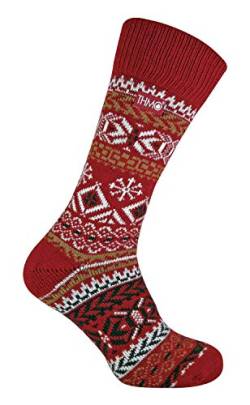 THMO - Herren Warm Thermo Vintage Norweger Muster Wolle Stricksocken | Wollsocken (39/45, 37 Fairisle Red) von THMO