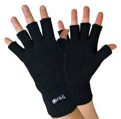 THMO - Herren Winter Strick Fingerlose Handschuhe mit 3M 40g Thinsulate Insulation Gefüttert (L/XL, Black) von THMO