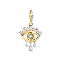 THOMAS SABO Charm-Anhänger blaues Auge aus hochwertigem 925er Sterlingsilber mit 750er Gelbgold-Vergoldung im Nazar-Auge-Design, Maße: 35 x 20 mm,1926-971-7 von THOMAS SABO