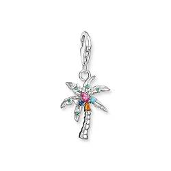 THOMAS SABO Charm-Anhänger bunte Palme aus hochwertigem, leicht geschwärztem 925er Sterlingsilber mit stilisierter Palme, Maße: 29 x 14 mm, 1932-342-7 von THOMAS SABO