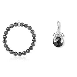 THOMAS SABO Damen Charm-Armband Charm Club 925 Sterling Silber X0187-064-11 & Damen Charm-Anhänger Kugel mit Schleife Schwarzer Stein Charm Club 925 Sterling Silber 0868-023-11 von THOMAS SABO