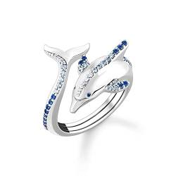 THOMAS SABO Damen Ring Delfin mit blauen Steinen 925 Sterlingsilber, Geschwärzt TR2384-644-1 von THOMAS SABO