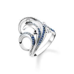 THOMAS SABO Damen Ring Welle mit blauen Steinen 925 Sterlingsilber, Geschwärzt TR2378-644-1 von THOMAS SABO
