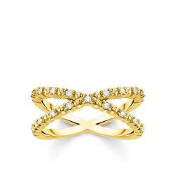 THOMAS SABO Damen-Ring vergoldet Kugeln mit weißen Steinen TR2318-414-14-56 Ringgröße 56/17,8 von THOMAS SABO