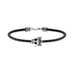 THOMAS SABO Unisex Lederarmband schwarz Totenkopf 925 Sterling Silber geschwärzt Leder A2014-805-11 von THOMAS SABO