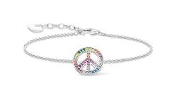 Thomas Sabo Damen Armband mit Peace-Zeichen und bunten Steinen Silber geschwärzt, 925er Sterlingsilber mit Peace-Zeichen, Länge: 19 cm, A2071-318-7-L19V von THOMAS SABO