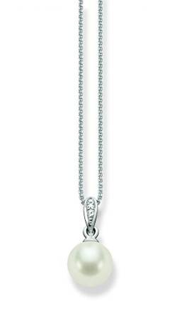 Thomas Sabo Damen-Kette mit Anhänger 925 Silber Perle weiß Ovalschliff Zirkonia 42 cm - SCKE150060 von THOMAS SABO